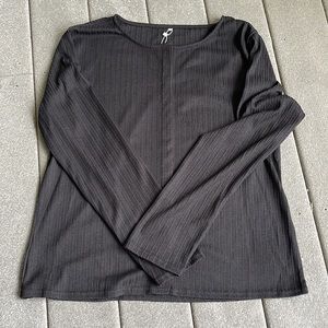 Basico Solid Black Ribbed Long Sleeve Shirt